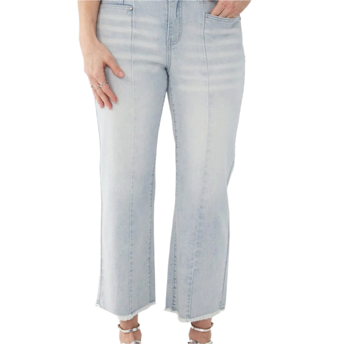 FDJ Olivia Crop Frayed Hem Front Back Seams Jeans