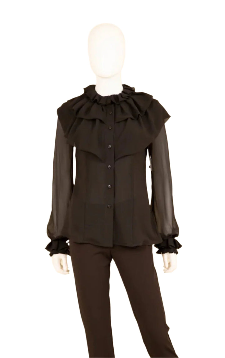 Ruffle Neck Cuff Blouse