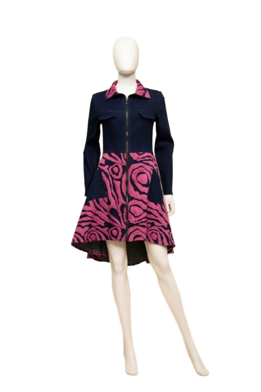 Samuel Dong Stretch Denim Zip Print Dress