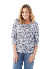 Shell Print Smocked Cuffs Top