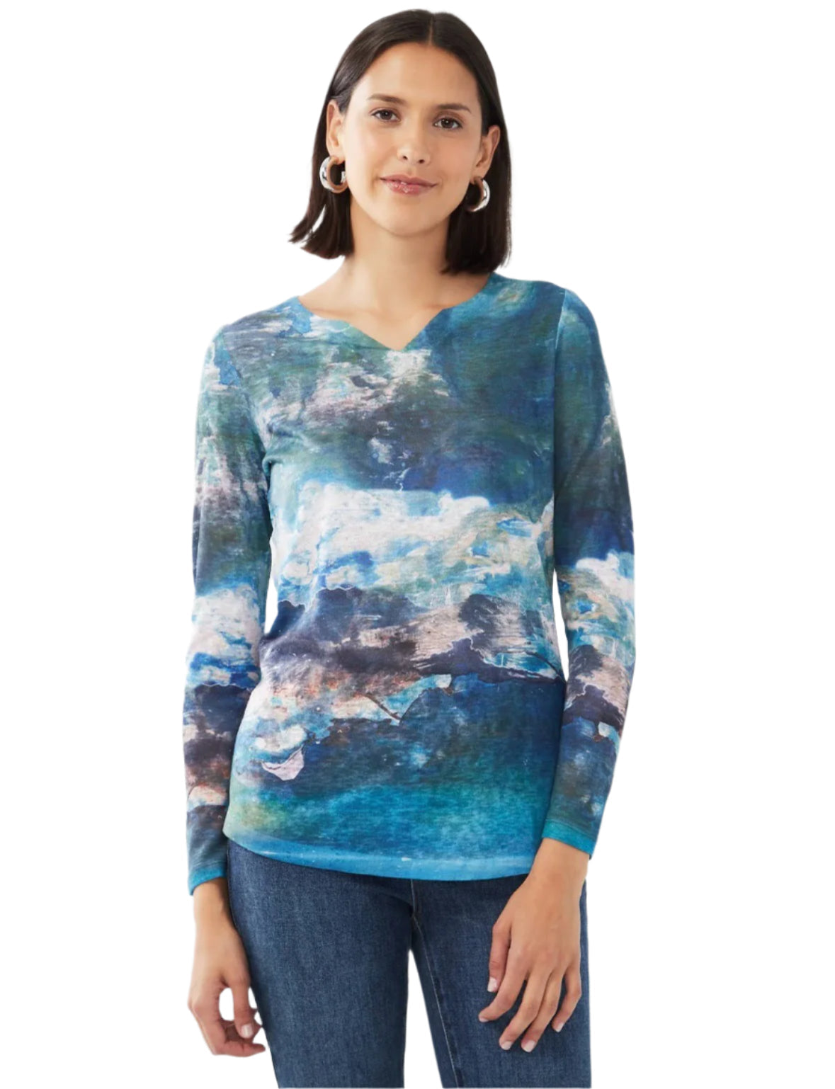 FDJ Long Sleeve Notch Neck Top