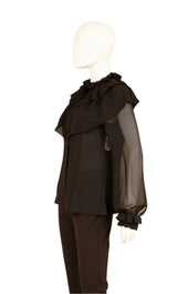 Ruffle Neck Cuff Blouse