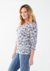 Shell Print Smocked Cuffs Top