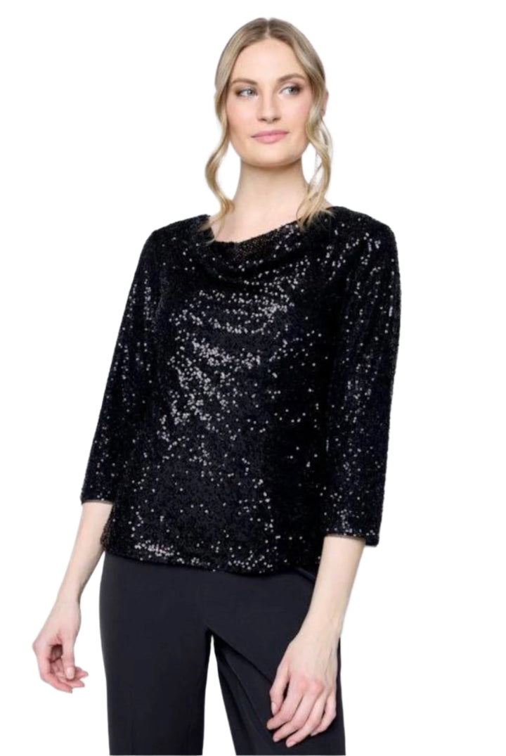 Short Sleeve Sequin Drape Top