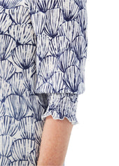 Shell Print Smocked Cuffs Top
