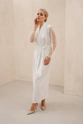 Pearl Sleeve Satin Silk Bridal Robe
