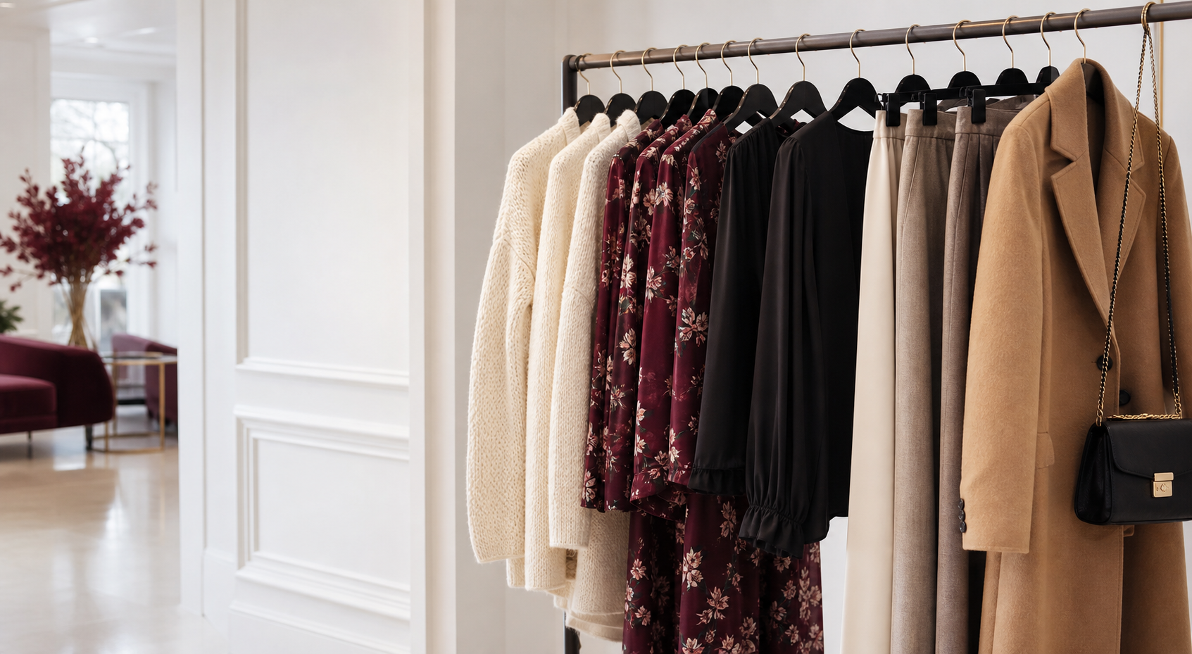 Curated rack of boutique designer clothing